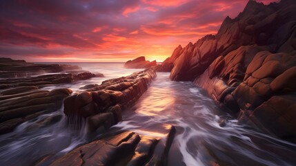 Beautiful seascape at sunset. Panoramic image.