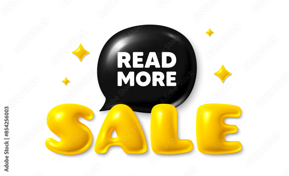 Poster sale text 3d banner with chat bubble. read more tag. navigation sign. get description info symbol. r