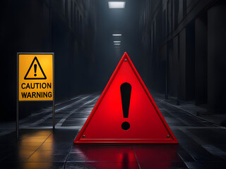 Realistic red caution warning sign for attention exclamation mark traffic sign by 3d render illustration. Generative AI