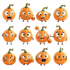 Fototapeta premium A set of cartoon pumpkins with different expressions