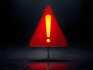 Realistic red caution warning sign for attention exclamation mark traffic sign by 3d render illustration. Generative AI