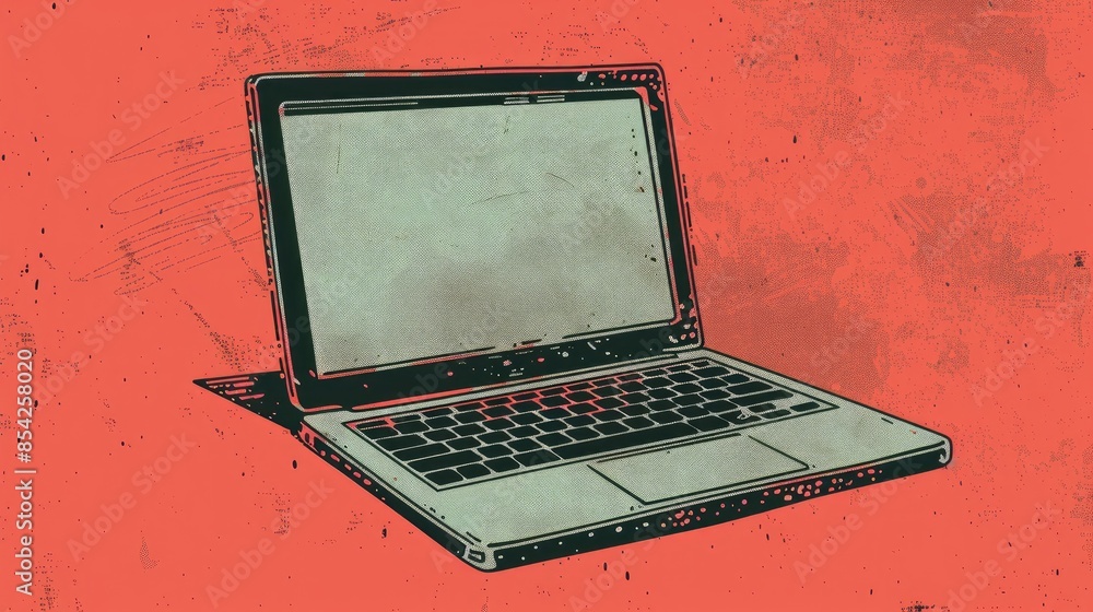 Poster laptop icon isolated on a colored background computer notebook with blank screen symbol a vintage st