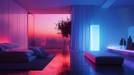 The room is dimly lit but the Neutrino Night Light casts a faint glow from its cleverly designed structure.