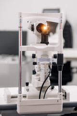 Interior of a modern ophthalmology office. Concept of examination, diagnostics and vision correction.