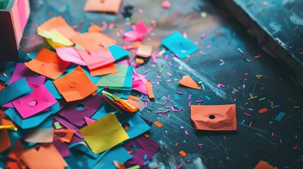 Bright sticker and hole punch on table