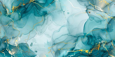 Abstract teal and gold fluid art background, creative design, copy space concept