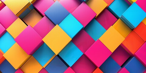 Colorful geometric pattern with pink, blue, and yellow blocks, background concept