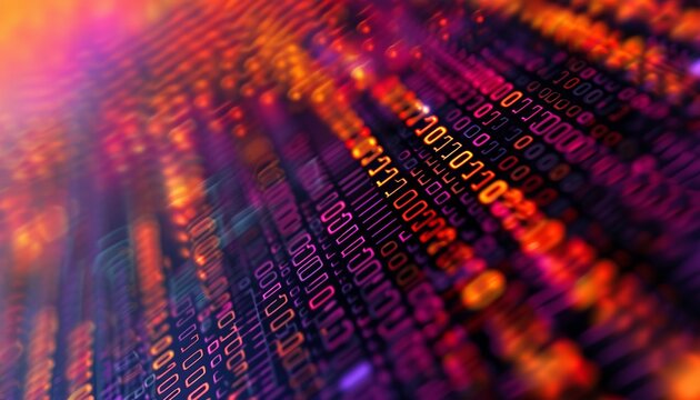 Binary code on a screen symbolizes the language of technology, capturing the essence of digital innovation and modern computing. Ideal for tech enthusiasts and professionals, it highlights the core.