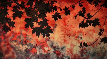 Maple leaves outline against the sunset