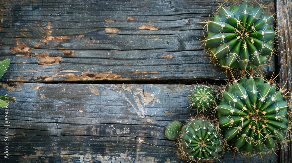 Canvas Prints Cactus plants on weathered wooden backdrop with room for text