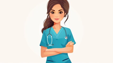 A single female nurse character with warm smile and arms crossed in confident stance against a light background