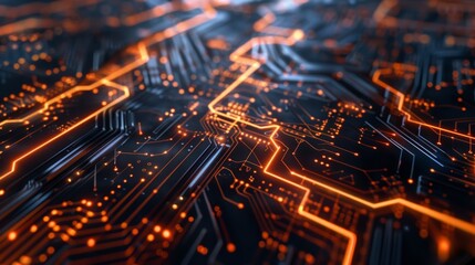 The pathways of a circuit board resemble a futuristic cityscape with crisscrossing lines and patterns much like a particle accelerator.