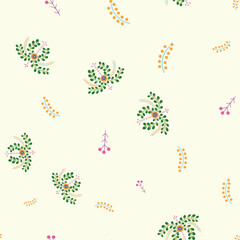 seamless repeat pattern with unique colorful floral motif on a cream background perfect for fabric, scrap booking, wallpaper, gift wrap projects