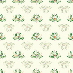 seamless repeat pattern with unique colorful floral motif  on a cream background perfect for fabric, scrap booking, wallpaper, gift wrap projects