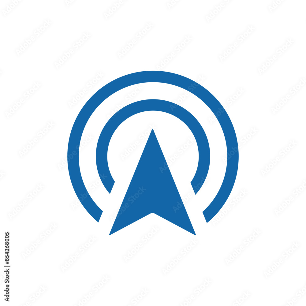 Poster this is a simple flat logo of an arrowhead pointing up on a circle all in blue color