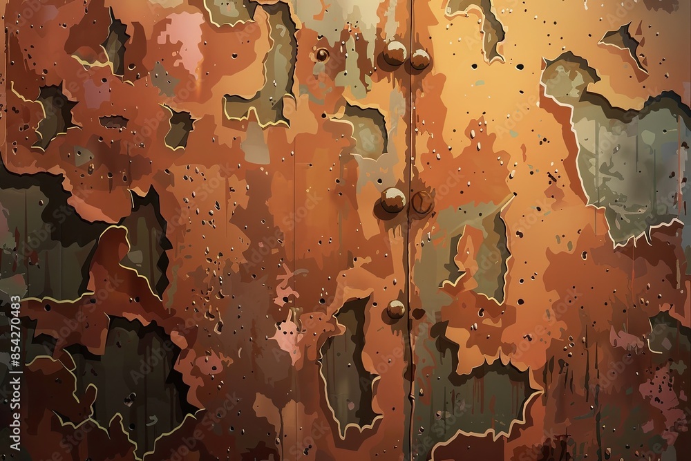 Aufkleber a rusty door with a button on it. the door is old and has a lot of rust on it