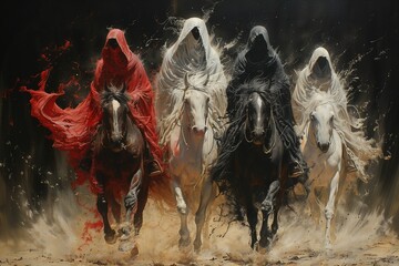 Four Horsemen of the Apocalypse on Desert Landscape
