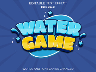 water game text effect, font editable, typography, 3d text for games. vector template