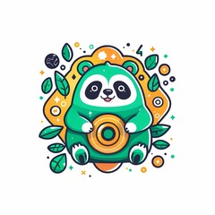 Fototapeta premium Cute Green Tanuki Logo 
