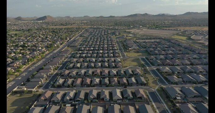 Drone flying above a middle class Arizona suburb neighborhood for 2024 election commercial 02