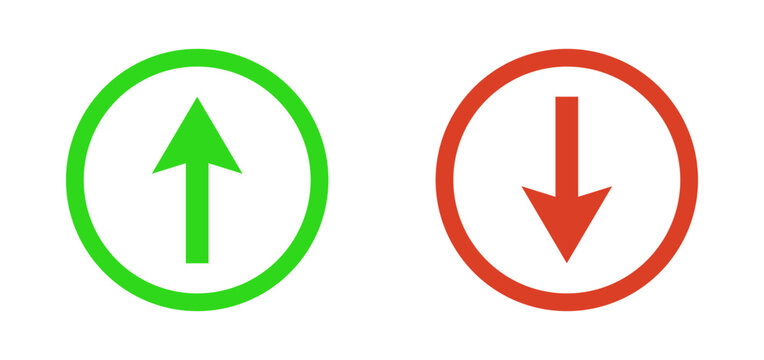 Green Up and Red Down Arrow Icons Isolated on Transparent Background