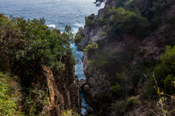 View of the sea coast in Lloret de Mar, Costa Brava, Catalonia, Spain.