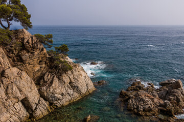 View of the sea coast in Lloret de Mar, Costa Brava, Catalonia, Spain.