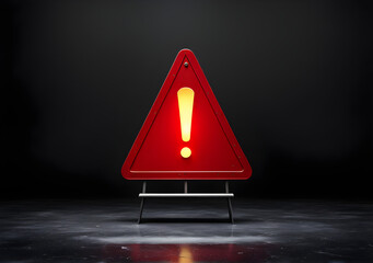 Realistic red caution warning sign for attention exclamation mark traffic sign by 3d render illustration. Generative AI