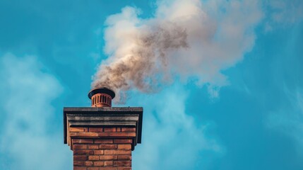 Chimney emitting smoke against a blue sky