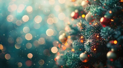 Blurred Christmas tree with bokeh background in retro style