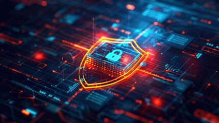 Background Illustration of Shield and Padlock for Cybersecurity Poster with Phishing Email Graphic.