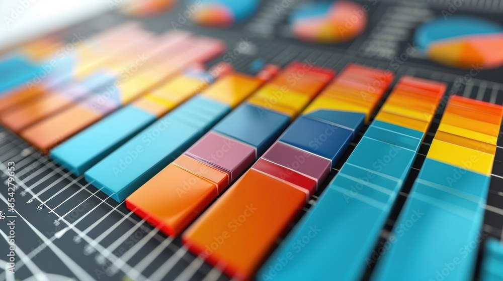 Aufkleber close-up of vibrant 3d bar graphs on a data chart, illustrating statistical information and business