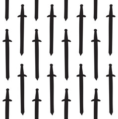 Vector seamless pattern of hand drawn sword silhouette isolated on white background