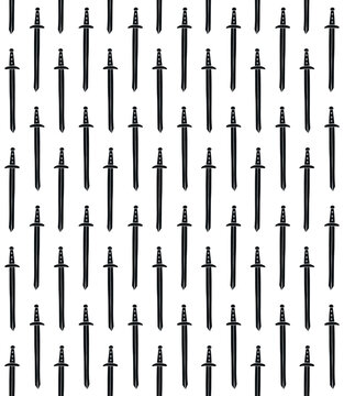 Vector seamless pattern of hand drawn doodle sketch sword isolated on white background
