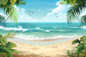 Naklejka premium Beach Summer Background created with Generative AI