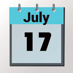 vector calendar page with date July 17, light colors