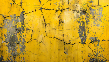 Grunge yellow metal paint cracks wall texture background wallpaper. backdrop, scratched, tattered, old rusty, distressed, worn out pattern