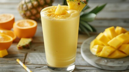 Cool down with a tropical orange smoothie infused with flavors of pineapple passion fruit and mango.