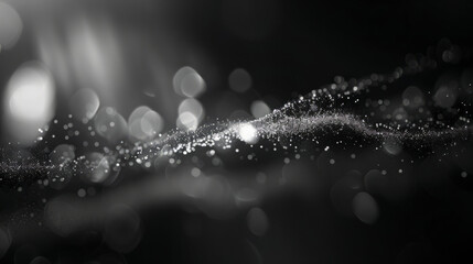 Abstract black and white bokeh background elegant noir droplets sparkle and shine on dark background like diamonds elegant shape curves and lines beautiful copy space negative space
