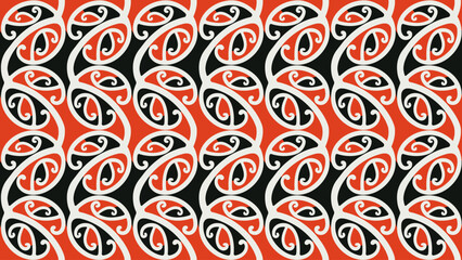 Seamless Traditional Maori Rafter Pattern with Koru or Silver Fern Fiddlehead Curves