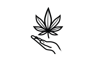 Cannabis in hand black icon, isolated on white background. Vector illustration.