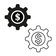 Dollar gear icons. Black and white. Vector finance symbols. Economic concept.