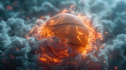 Fototapeta premium Fiery Basketball in Smoke