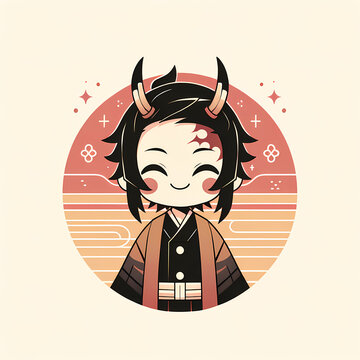 Cute Tanjiro Demon Smiling Lunar Year