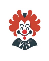 Big red fluffy hair happy birthday party celebration colorful clown. Clown illustration isolated on a white background.