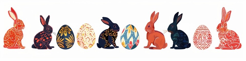 Fototapeta premium Clipart banner silhouette of rabbit with intrinsic patterns.