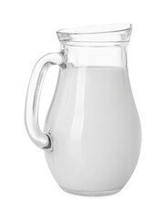 Glass jug of fresh milk isolated on white