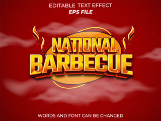 national barbecue text effect, font editable, typography, 3d text. vector template