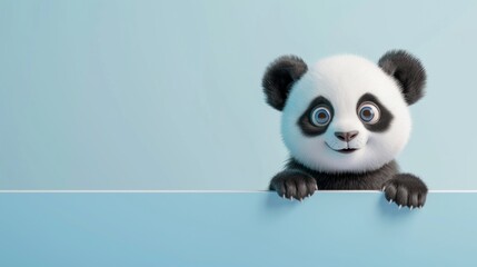 Cute cartoon panda peeping with plain background