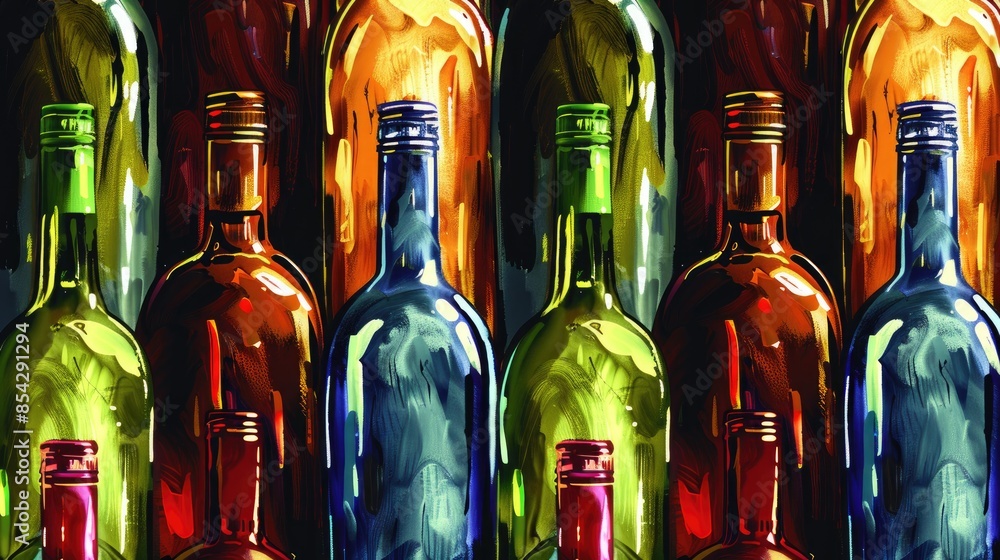 Poster the seamless pattern of wine bottles with a repeated background of wine glass bottles creates a capt